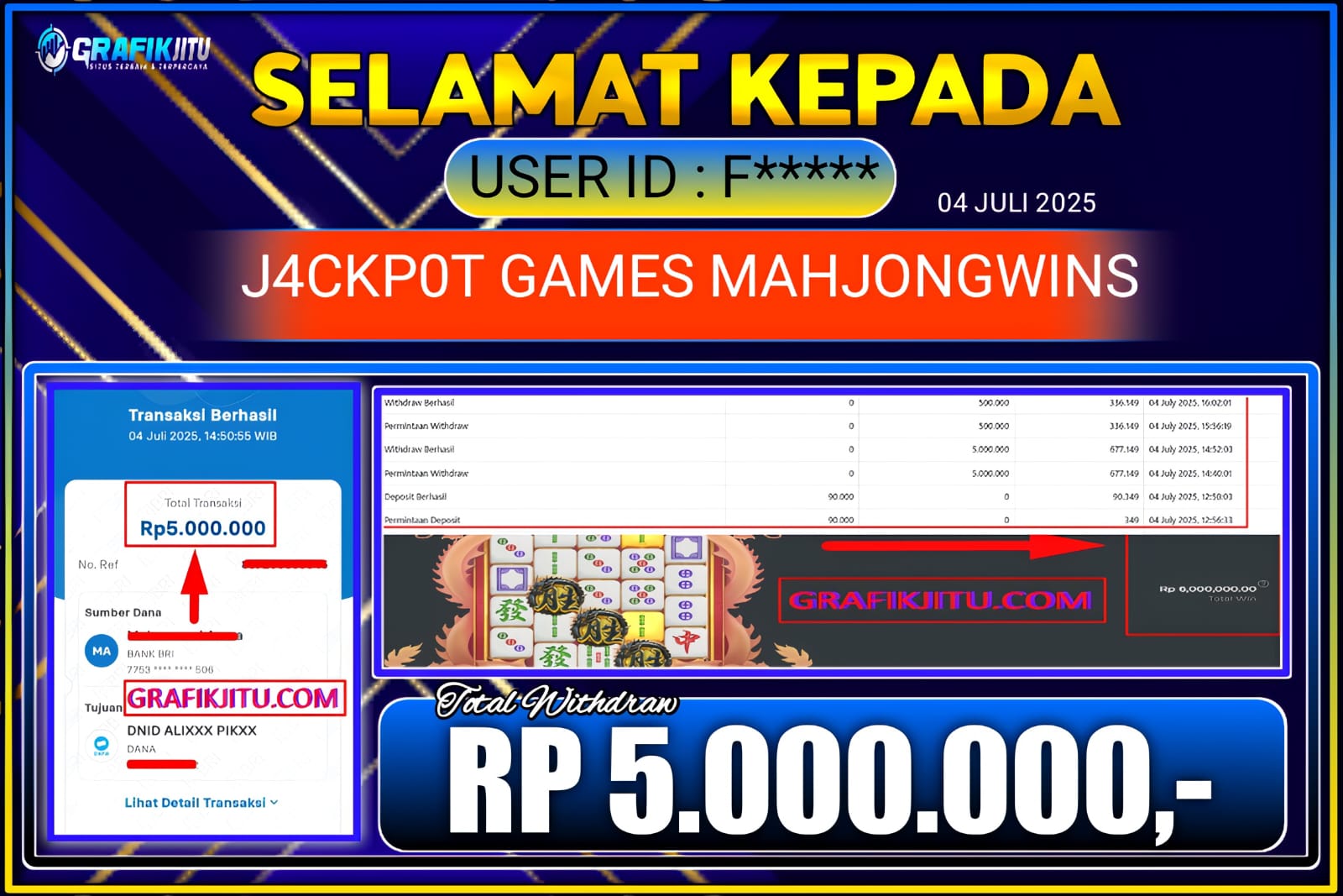 GRAFIKJITU JACKPOT SLOT MAHJONG HITAM  Rp.5.000.000.,- LUNAS
